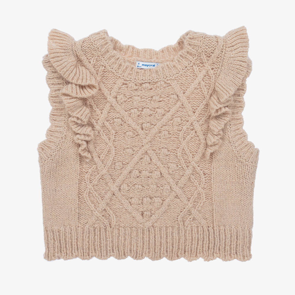 Mayoral - Girls Beige Knitted Sweater Vest | Childrensalon