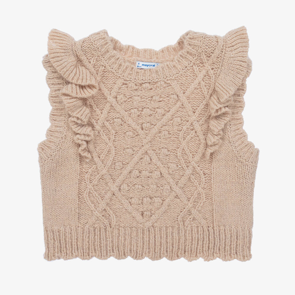 Mayoral Girls Beige Knitted Sweater Vest Childrensalon Outlet