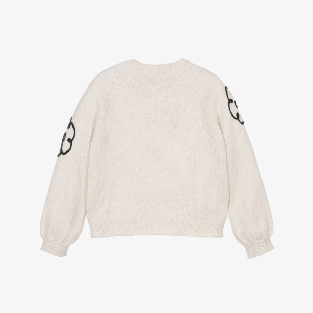 Mayoral-Girls Beige Knitted Sweater with Black Flowers | Childrensalon Outlet