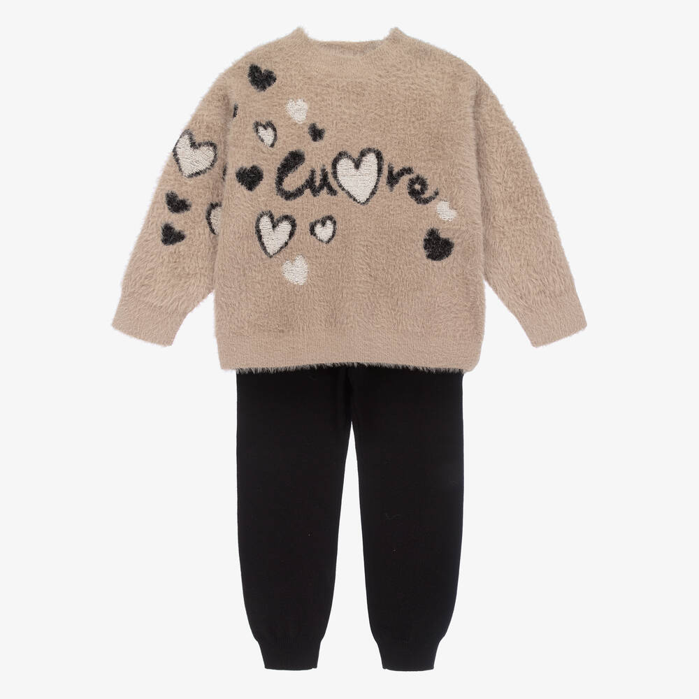 Mayoral - Girls Beige Knitted Trouser Set | Childrensalon