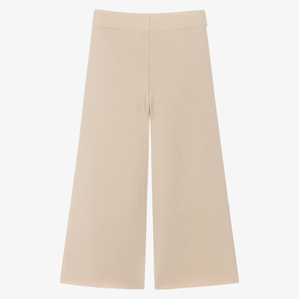 Mayoral-Girls Beige Knitted Wide-Leg Trousers | Childrensalon Outlet