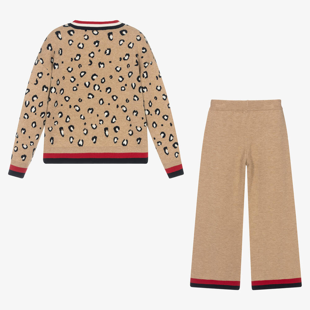 Mayoral-Бежевый трикотажный топ с леопардовым принтом и брюки | Childrensalon Outlet