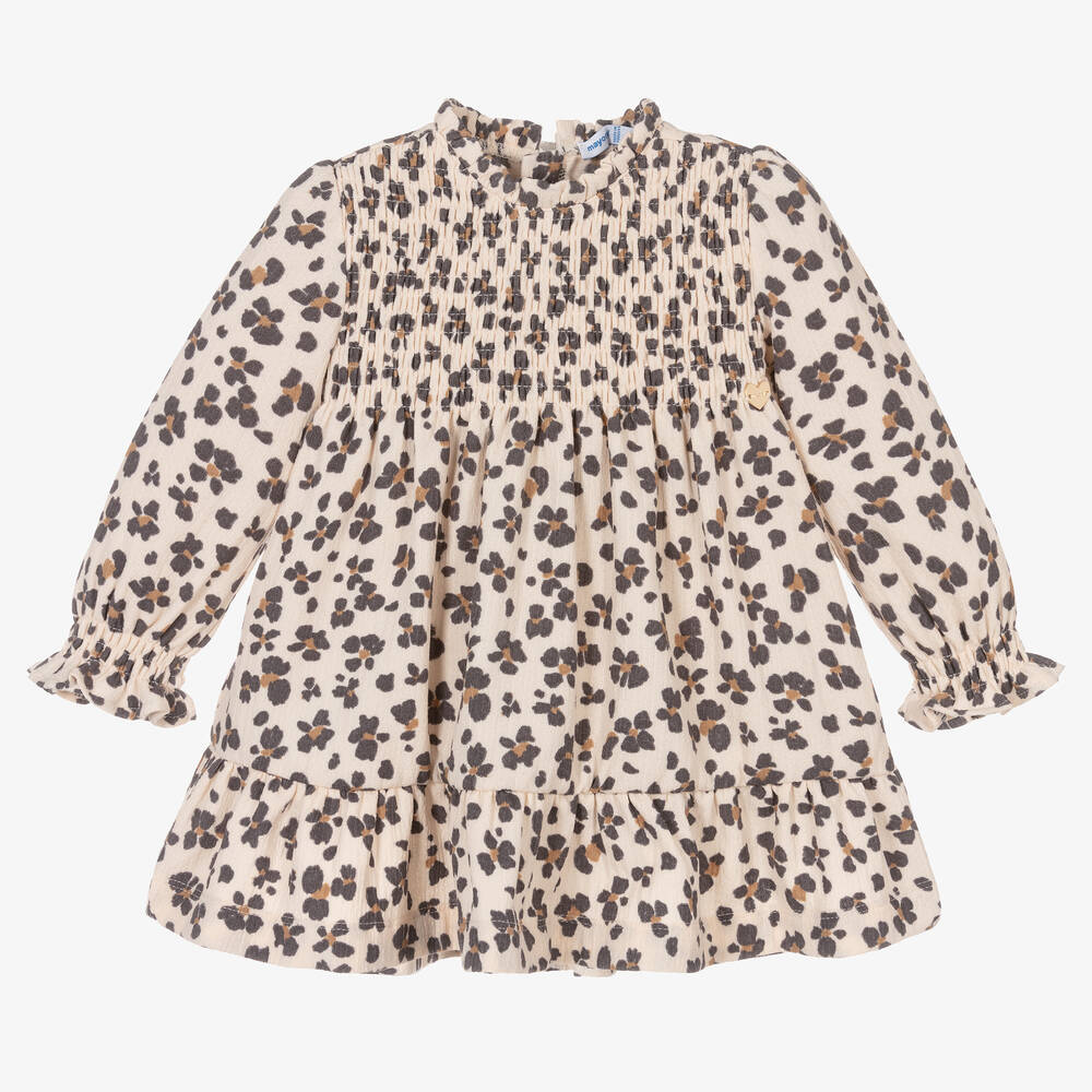 Mayoral - Girls Beige Leopard Print Floral Dress | Childrensalon