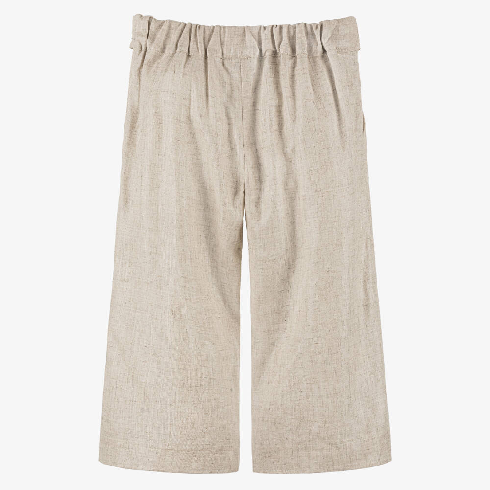 Mayoral-Girls Beige Linen-Blend Shimmer Trousers | Childrensalon Outlet
