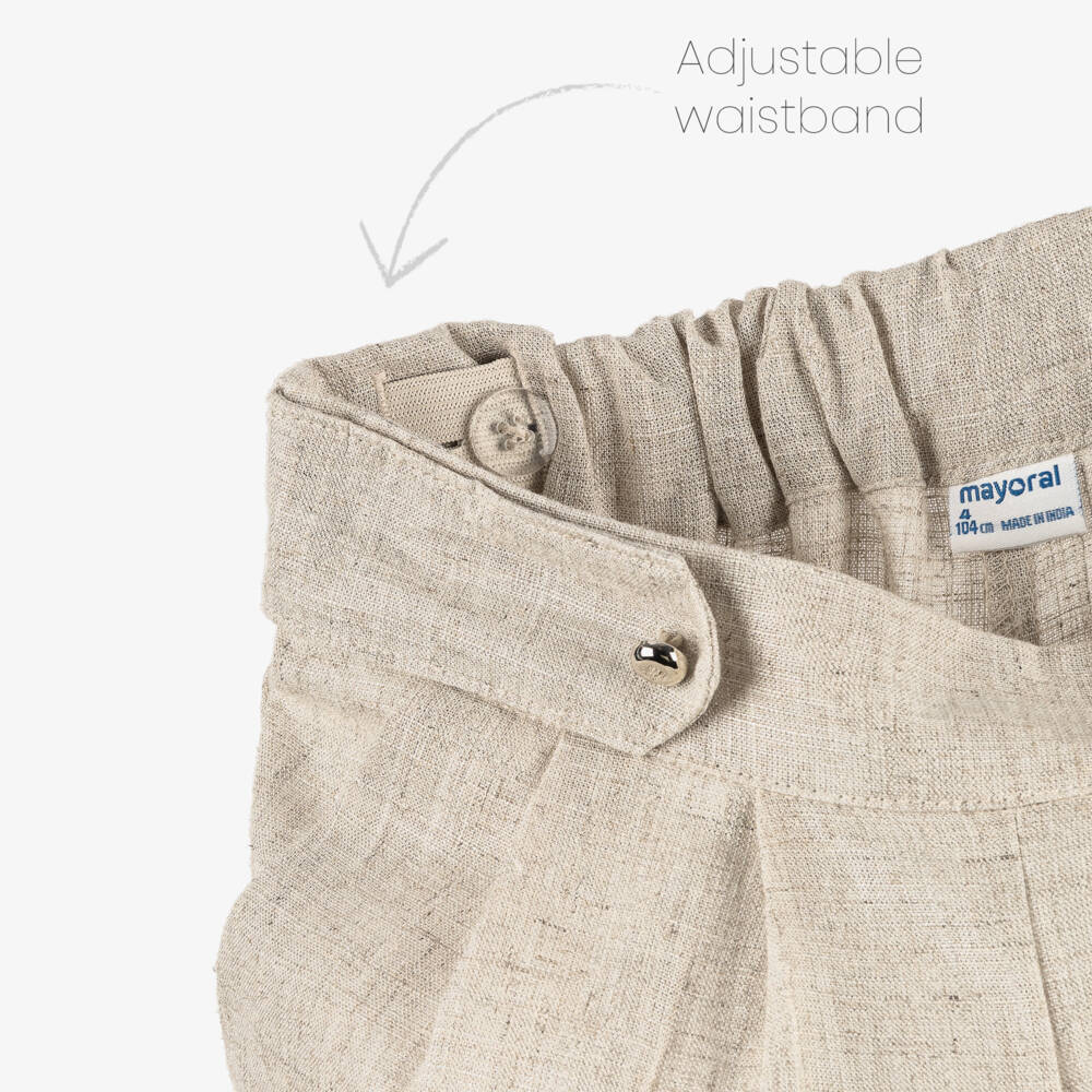 Mayoral-Girls Beige Linen-Blend Shimmer Trousers | Childrensalon Outlet