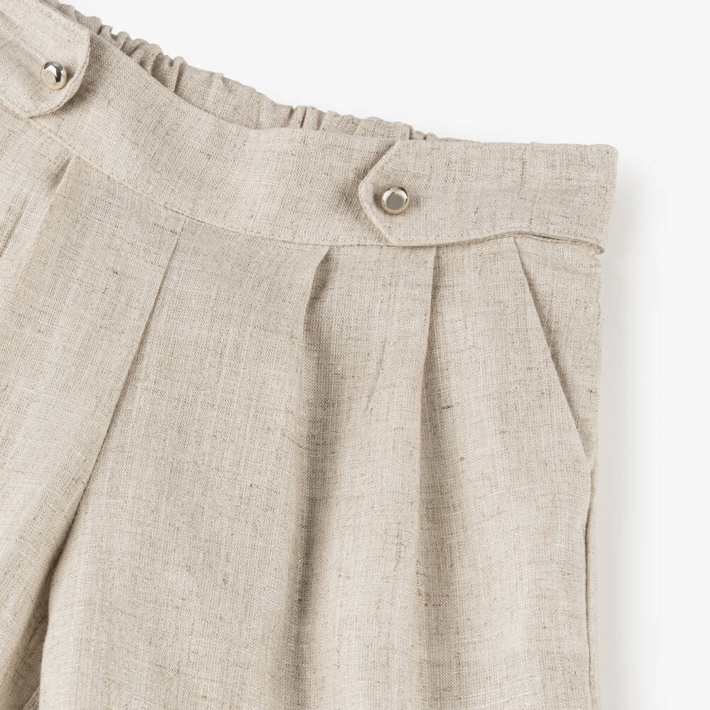 Mayoral-Girls Beige Linen-Blend Shimmer Trousers | Childrensalon Outlet