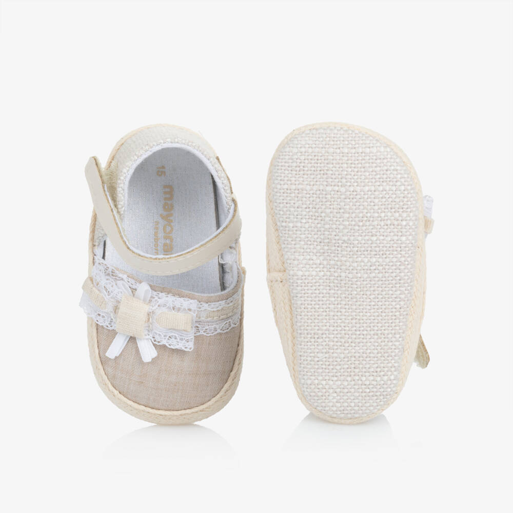 مايورال Newborn-حذاء إسبادريل بيج من الكتان للبنات | Childrensalon Outlet