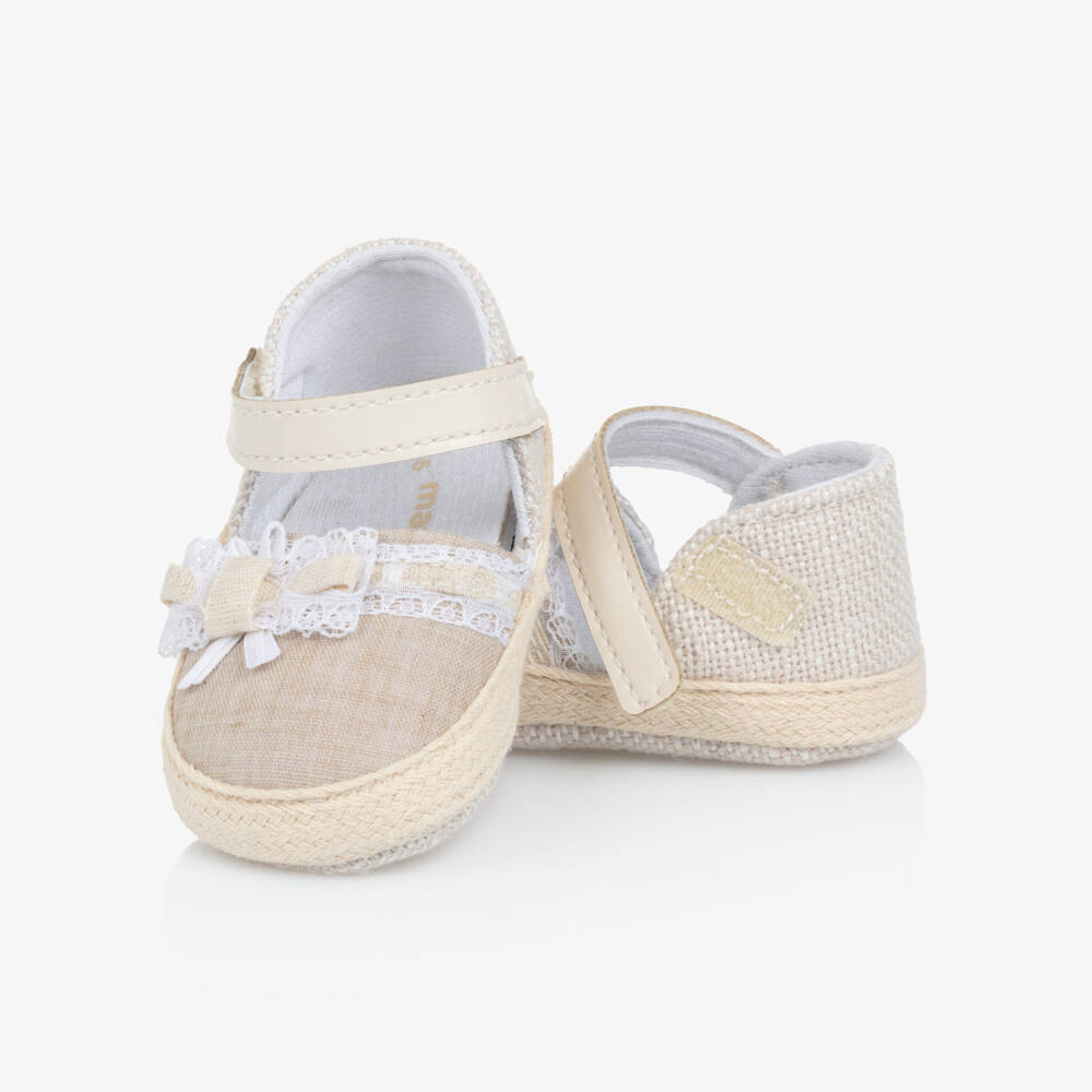 مايورال Newborn-حذاء إسبادريل بيج من الكتان للبنات | Childrensalon Outlet