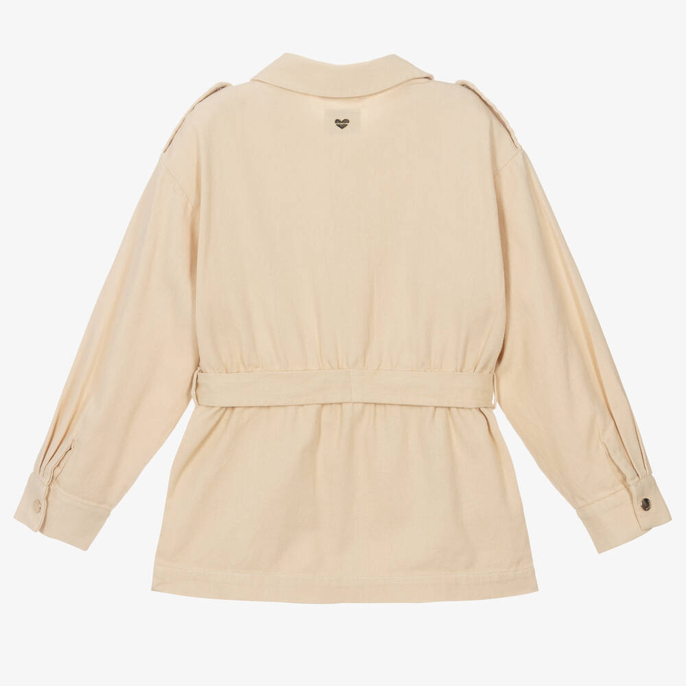 Mayoral-Girls Beige Long Denim Jacket | Childrensalon Outlet