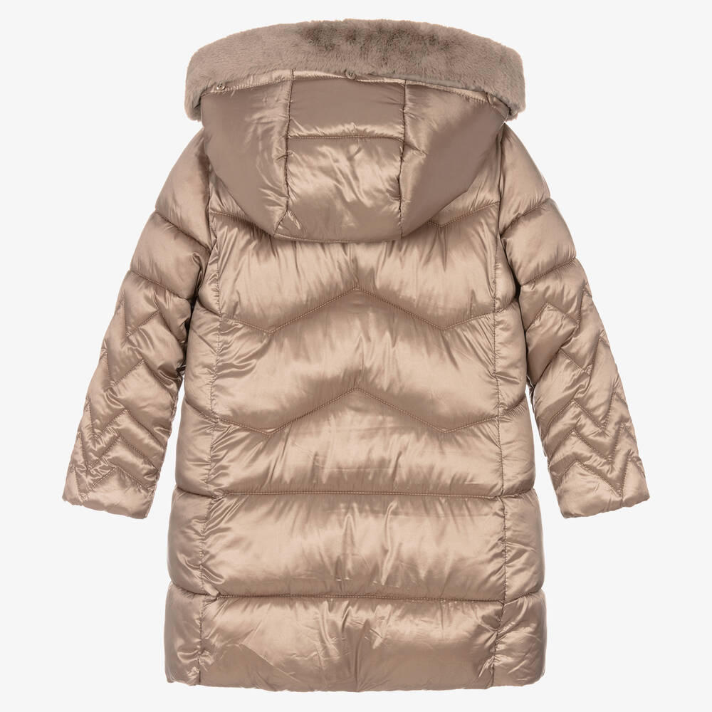 Mayoral-Girls Beige Long Puffer Coat | Childrensalon Outlet