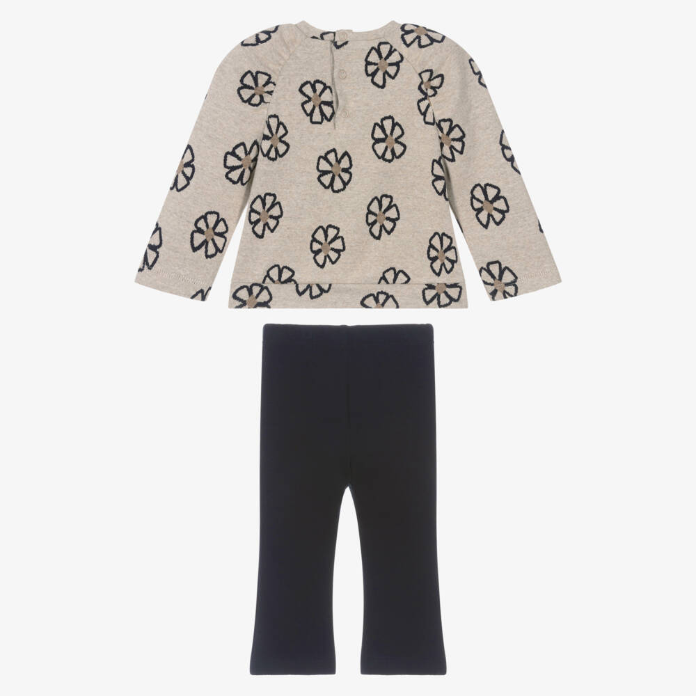 Mayoral-Girls Beige Marl & Navy Blue Leggings Set | Childrensalon Outlet