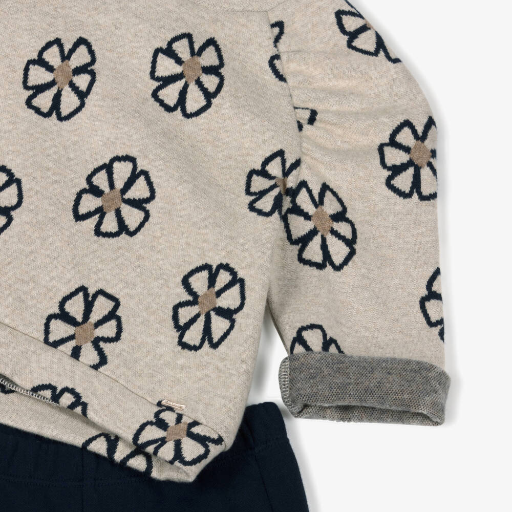 Mayoral-Girls Beige Marl & Navy Blue Leggings Set | Childrensalon Outlet