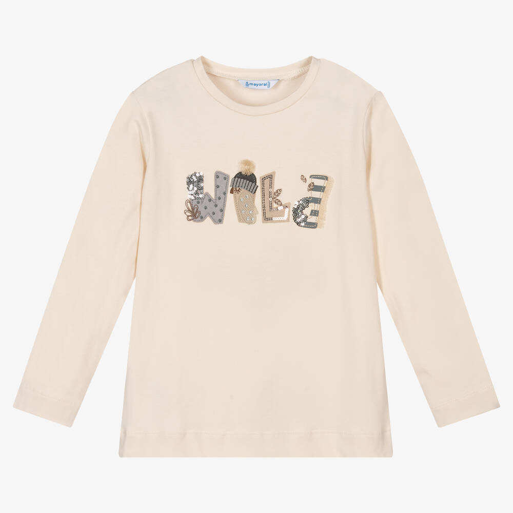 Mayoral - Haut beige pailleté Hibou Fille | Childrensalon