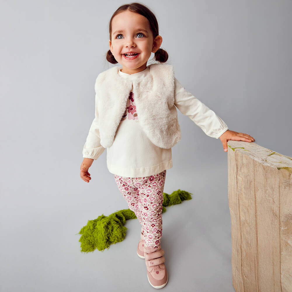Mayoral-Girls Beige & Pink Floral Outfit | Childrensalon Outlet