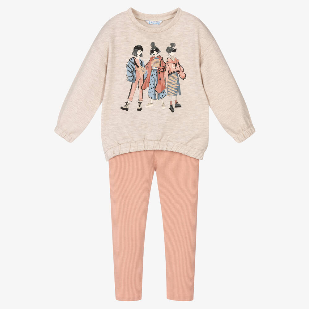 Mayoral - Ensemble legging beige rose Fille | Childrensalon