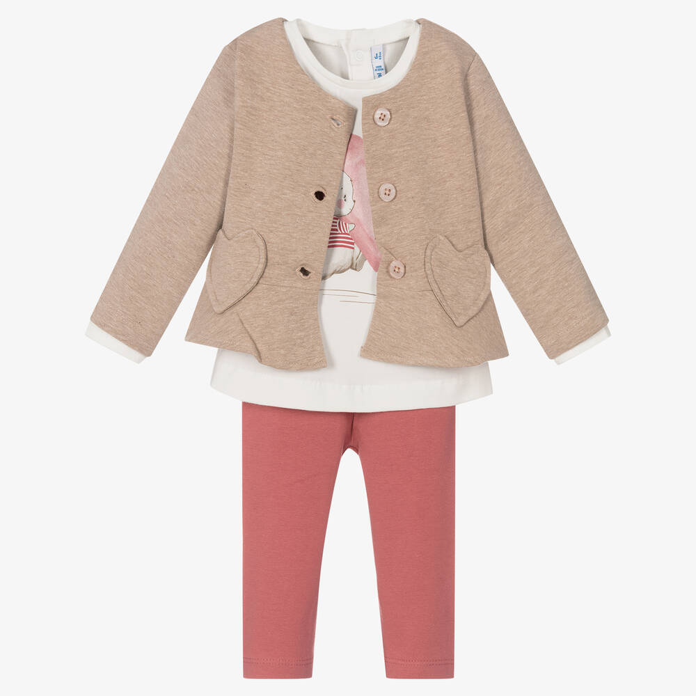 Mayoral-Girls Beige & Pink Leggings Set | Childrensalon Outlet