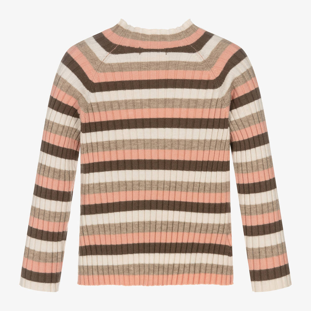 Mayoral Girls Beige Pink Stripe Ribbed Turtleneck Top