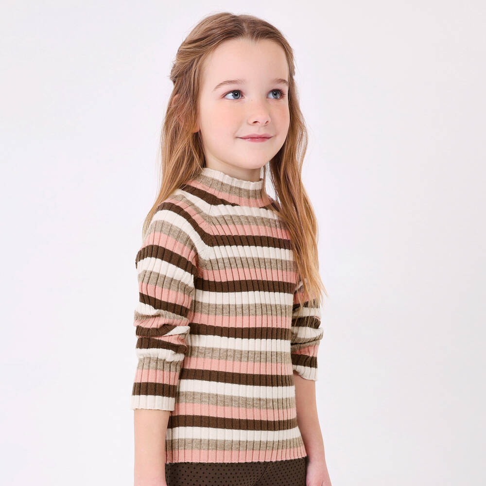 مايورال-توب بياقة عالية مزيج فيسكوز مضلع لون بيج وزهري | Childrensalon Outlet