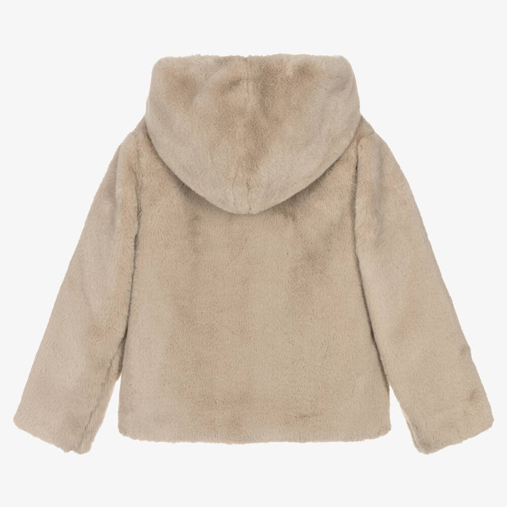 Mayoral-Girls Beige Plush Faux Fur Jacket | Childrensalon Outlet