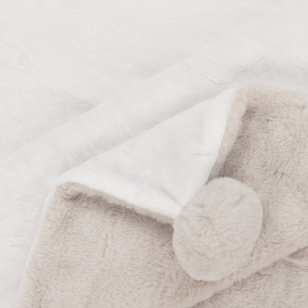 Mayoral Newborn-Girls Beige Plush Pom-Pom Blanket | Childrensalon Outlet