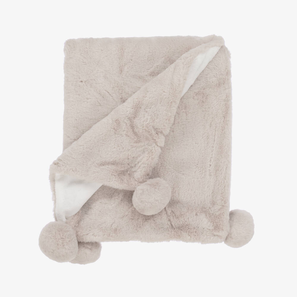 Mayoral Newborn-Girls Beige Plush Pom-Pom Blanket | Childrensalon Outlet