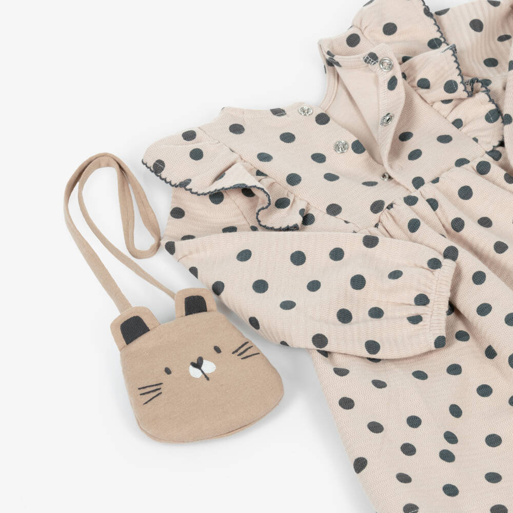 Mayoral-Girls Beige Polka Dot Dress & Bag Set | Childrensalon Outlet