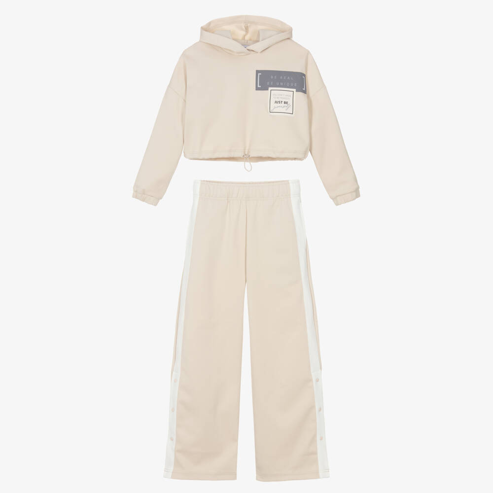 Mayoral-Girls Beige Positive Slogan Tracksuit | Childrensalon Outlet
