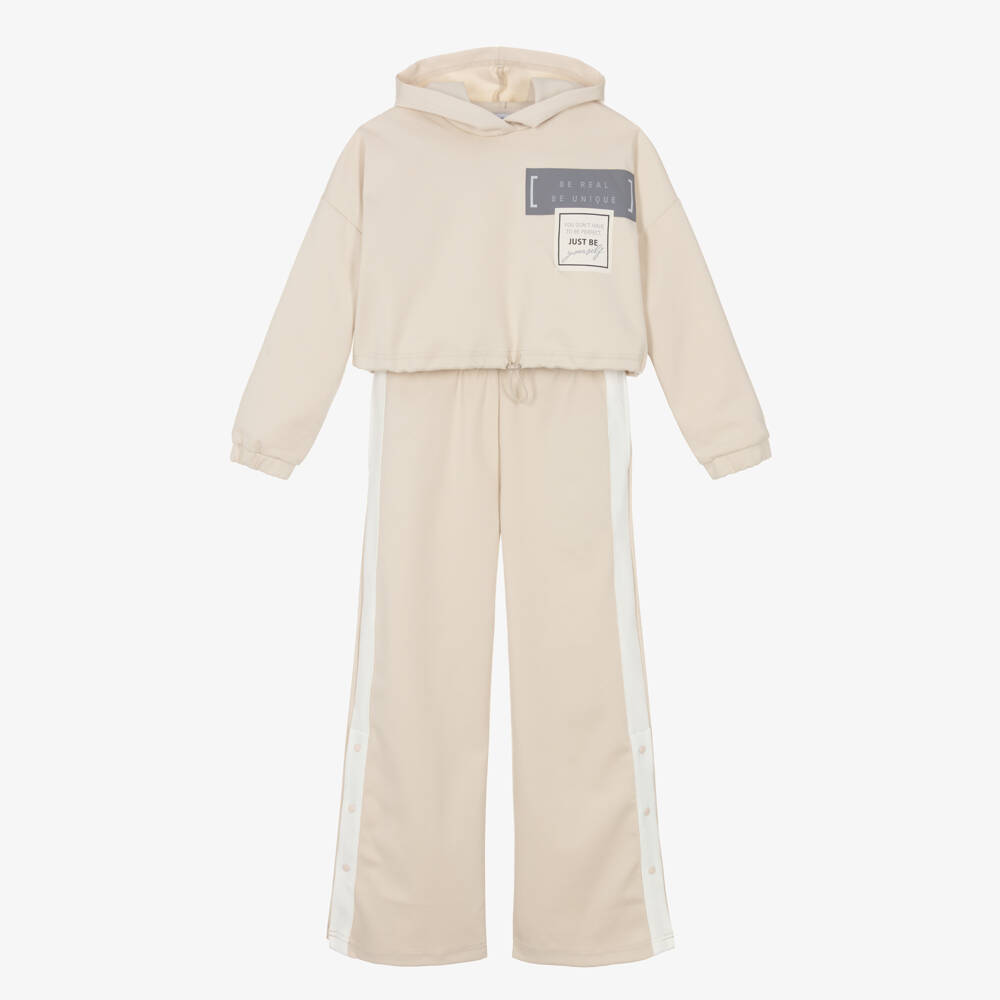 Mayoral-Girls Beige Positive Slogan Tracksuit | Childrensalon Outlet