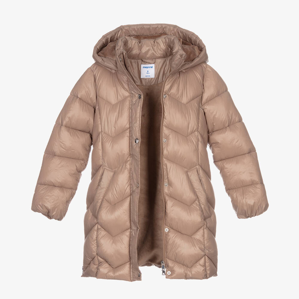 Mayoral-معطف بافر هودي لون بيج للبنات | Childrensalon Outlet