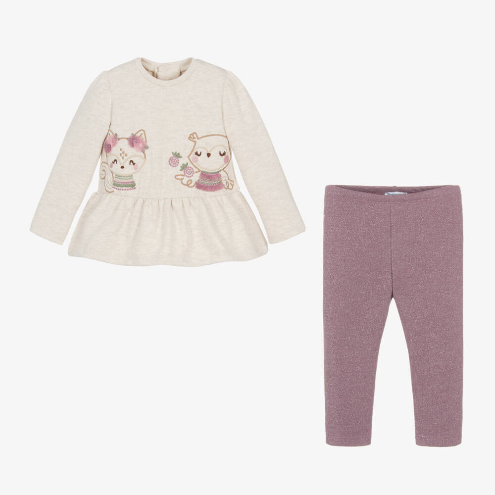 Mayoral-Girls Beige & Purple Leggings Outfit | Childrensalon Outlet
