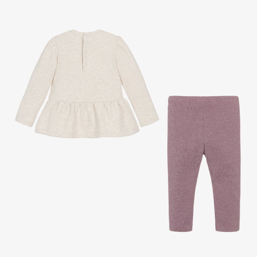 Mayoral-Girls Beige & Purple Leggings Outfit | Childrensalon Outlet