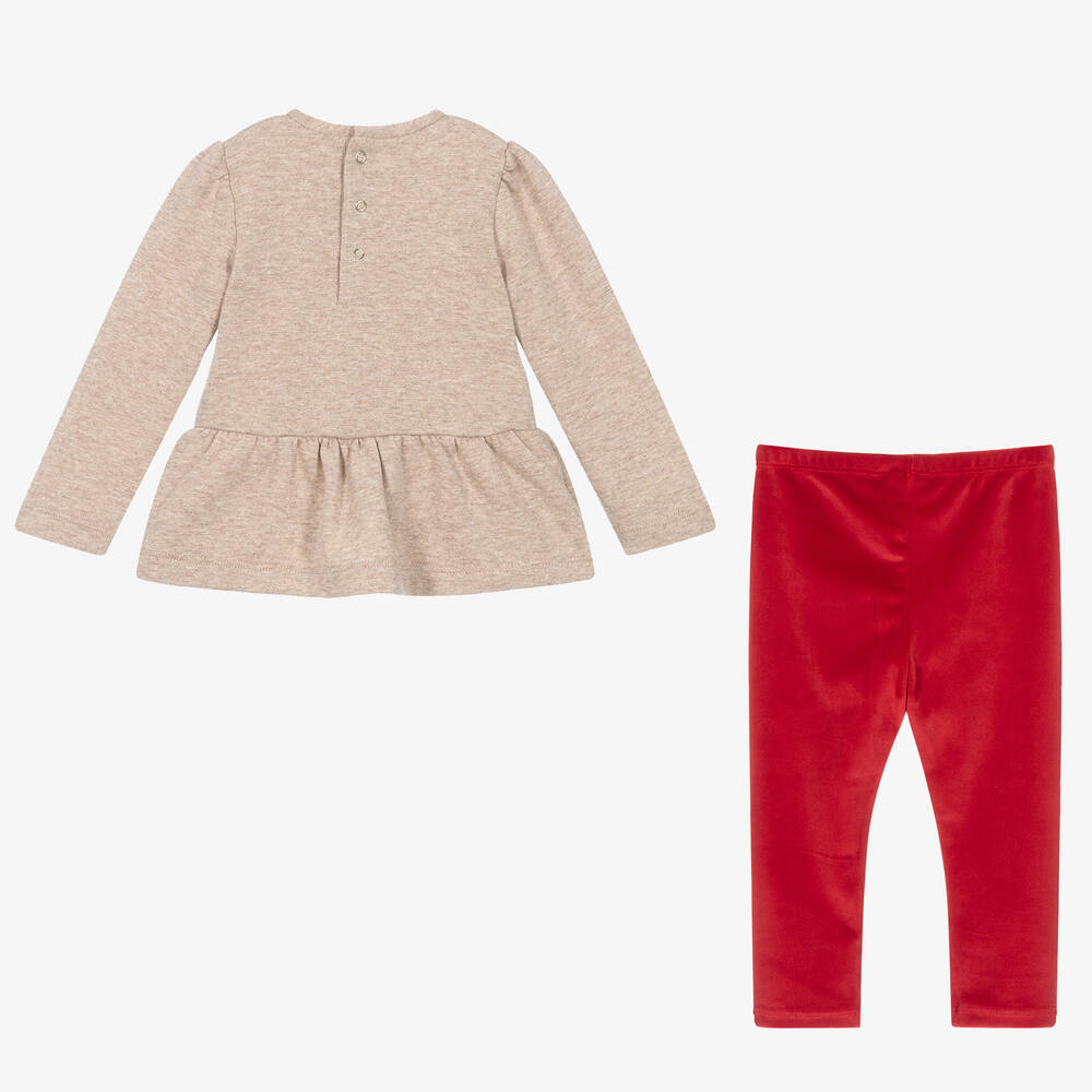 Mayoral-Girls Beige & Red Heart Leggings Set | Childrensalon Outlet