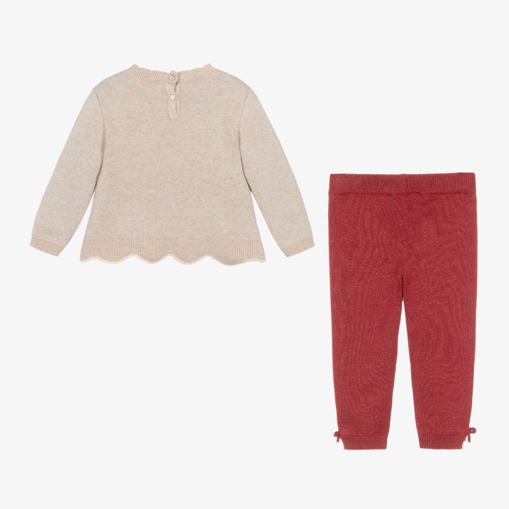 Mayoral-Girls Beige & Red Knit Outfit | Childrensalon Outlet