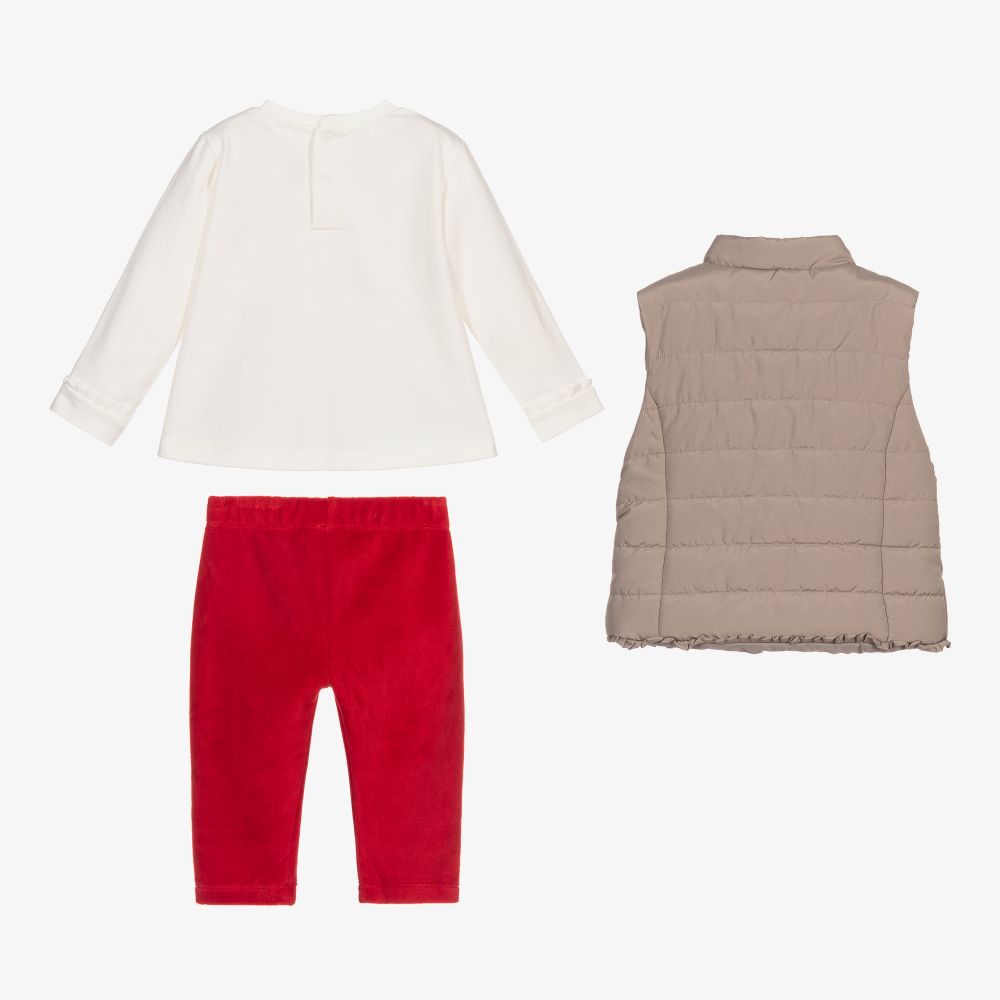 Mayoral-Топ и бежевый жилет с красными легинсами | Childrensalon Outlet