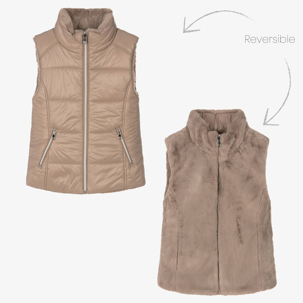 Mayoral-Girls Beige Reversible Gilet | Childrensalon Outlet