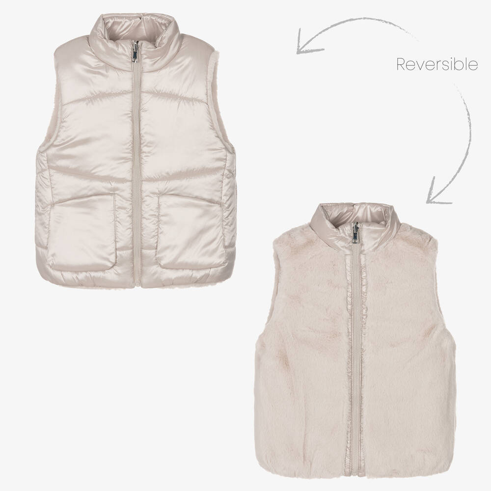 Mayoral-Girls Beige Reversible Gilet | Childrensalon Outlet