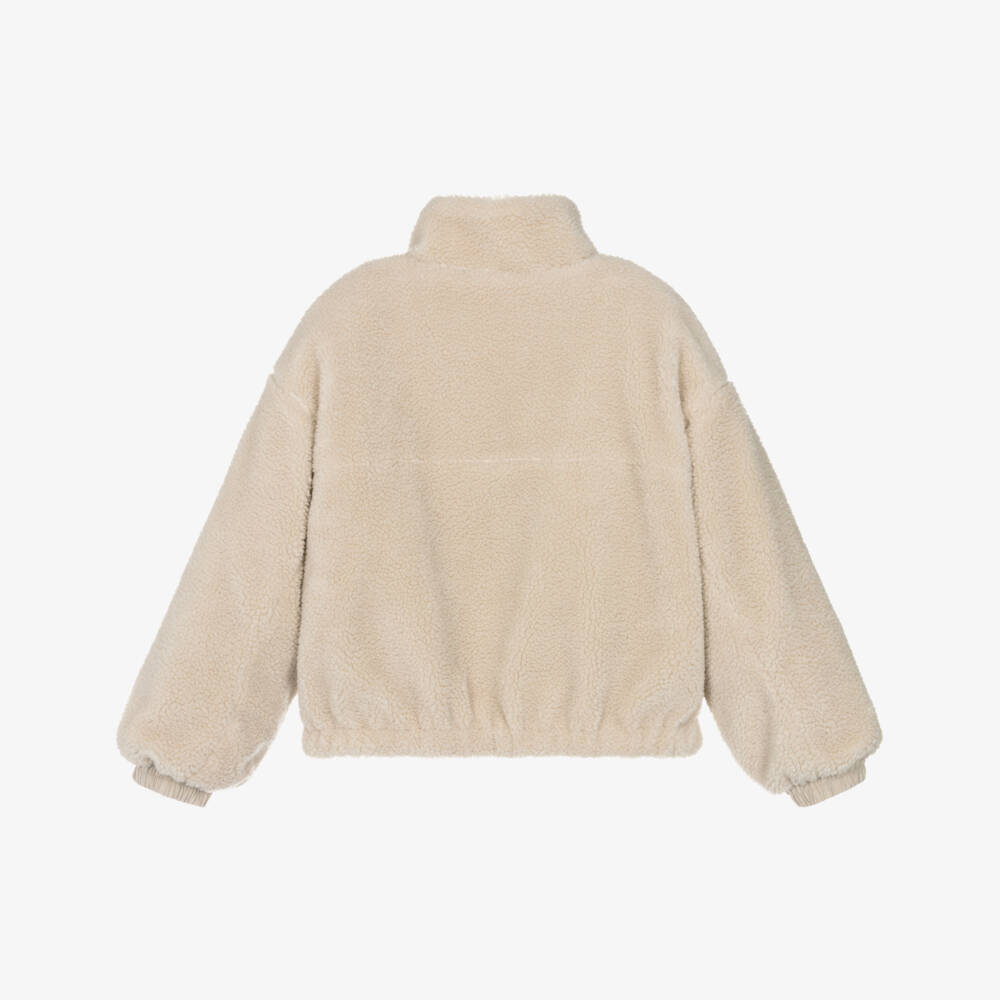 Mayoral-Girls Beige Reversible Sherpa Jacket | Childrensalon Outlet