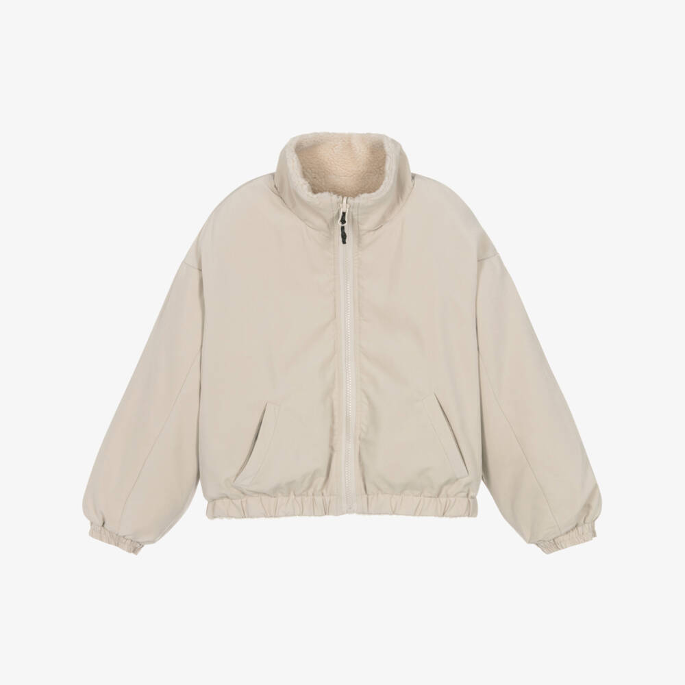 Mayoral-Girls Beige Reversible Sherpa Jacket | Childrensalon Outlet