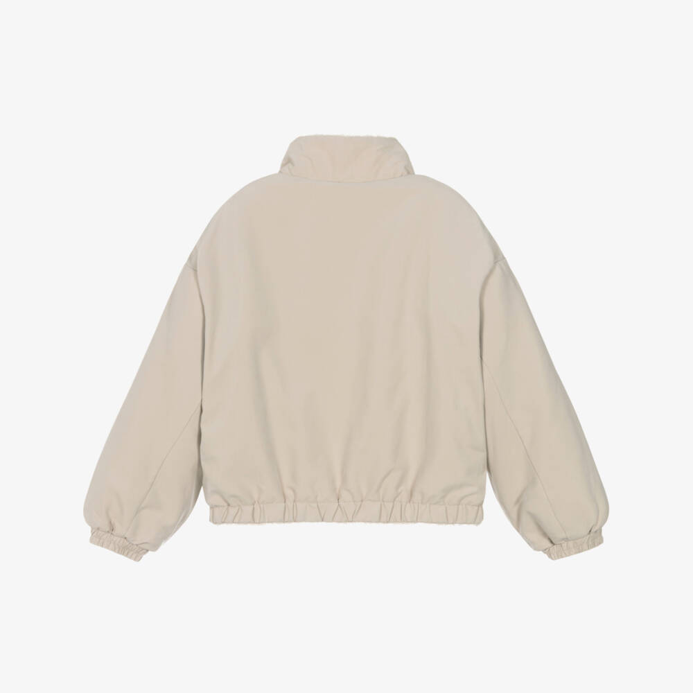 Mayoral-Girls Beige Reversible Sherpa Jacket | Childrensalon Outlet