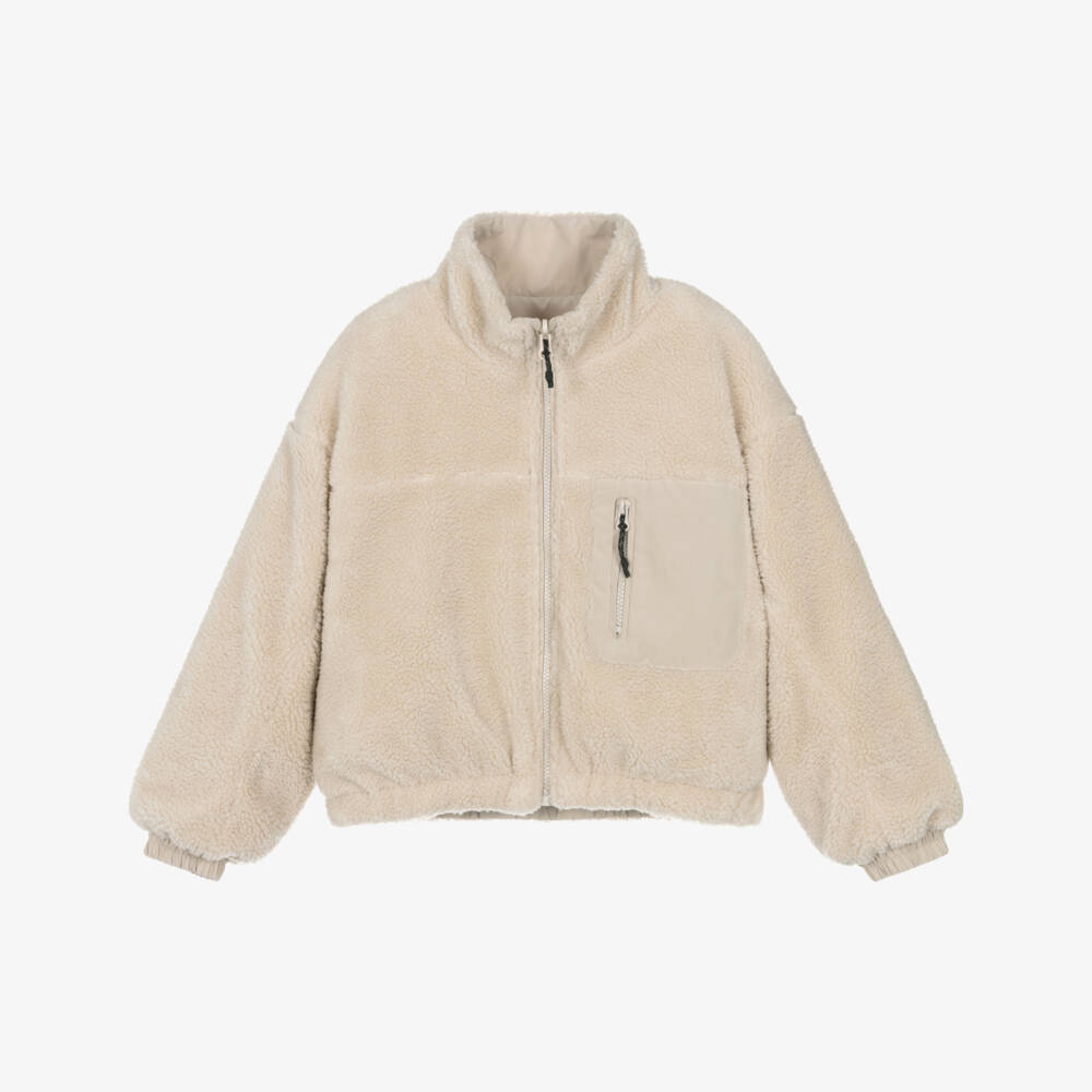 Mayoral-Girls Beige Reversible Sherpa Jacket | Childrensalon Outlet