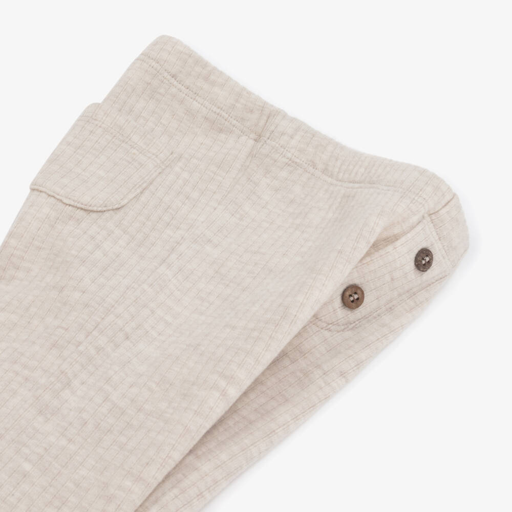 Mayoral-Бежевые ребристые хлопковые леггинсы для девочек | Childrensalon Outlet