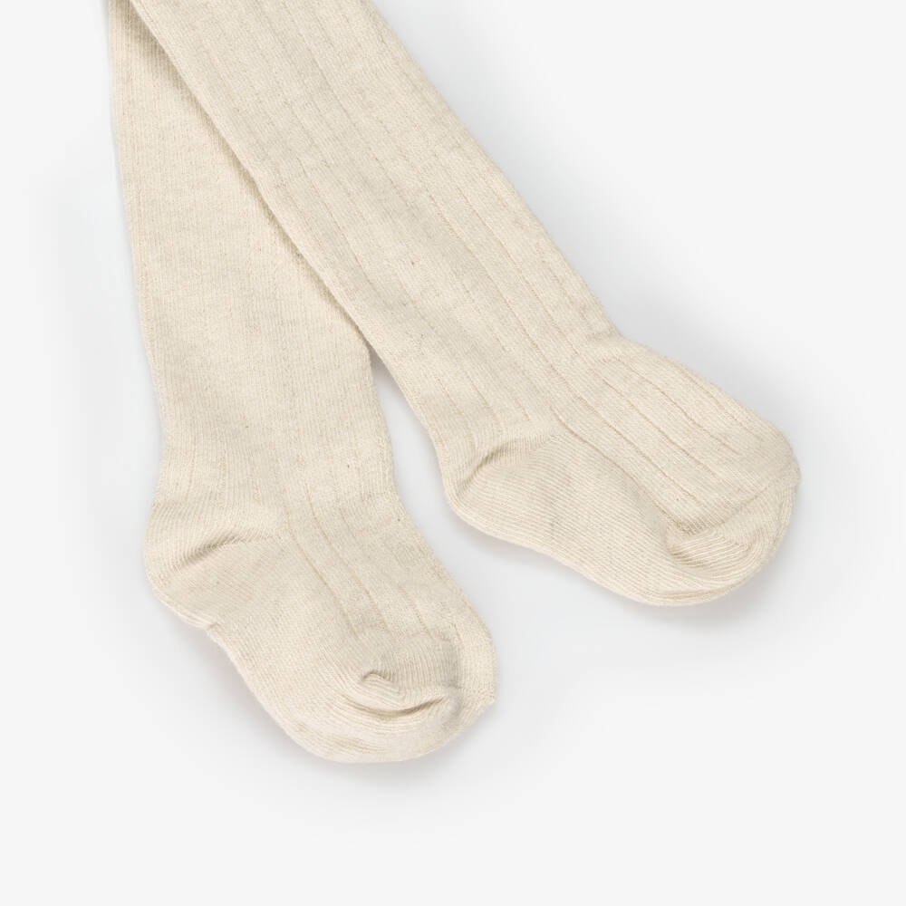 Mayoral-Girls Beige Ribbed Cotton Tights | Childrensalon Outlet