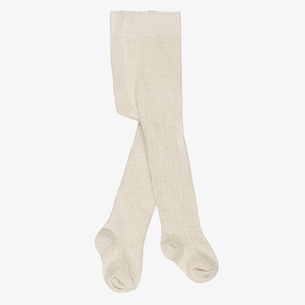 Mayoral-Girls Beige Ribbed Cotton Tights | Childrensalon Outlet