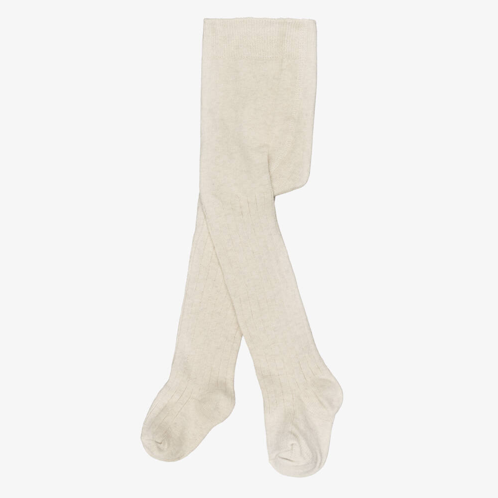 Mayoral-Girls Beige Ribbed Cotton Tights | Childrensalon Outlet