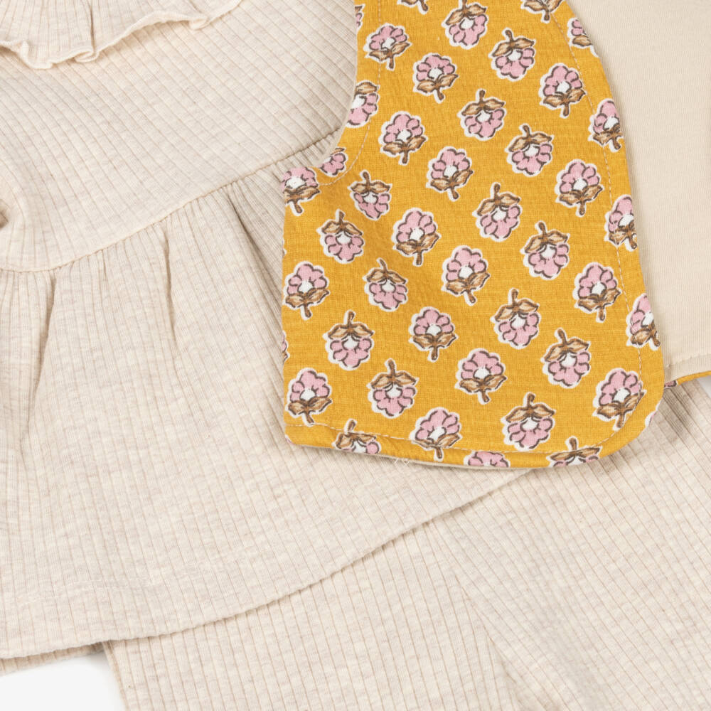 Mayoral-Girls Beige Ribbed Jersey Trouser Set | Childrensalon Outlet