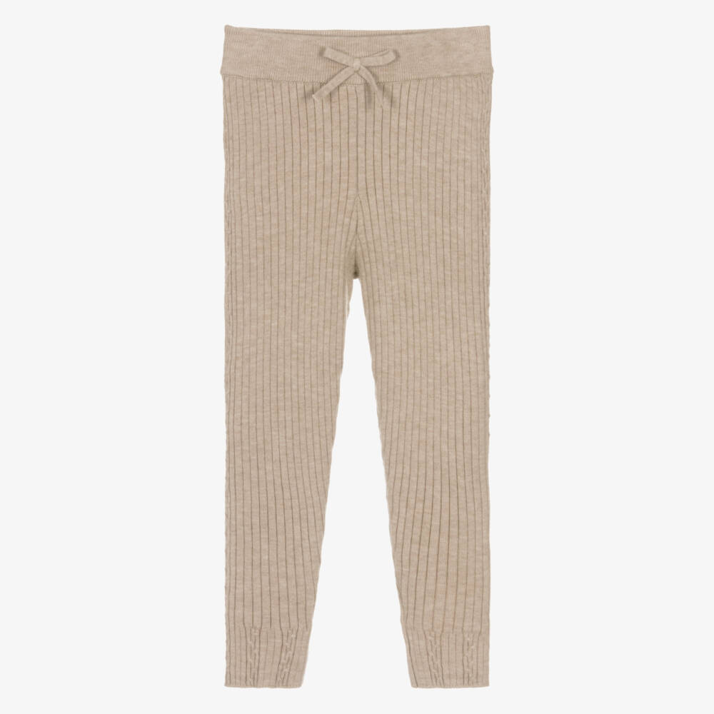 Mayoral-Girls Beige Ribbed Knit Leggings | Childrensalon Outlet
