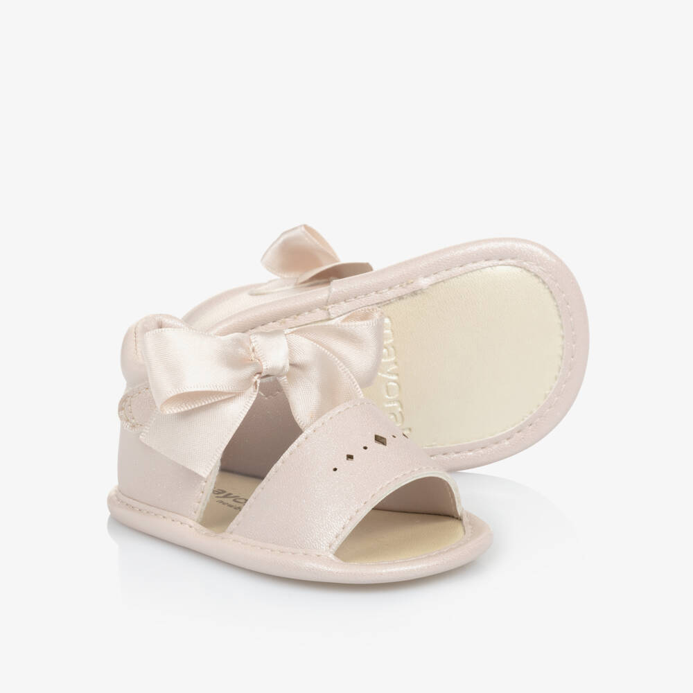 Mayoral Newborn-Girls Beige Satin Bow Pre-Walkers | Childrensalon Outlet