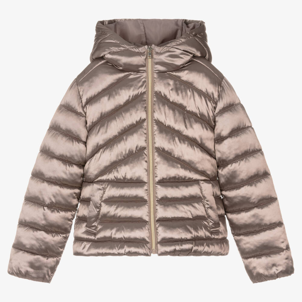 Mayoral-Girls Beige Shimmer Puffer Coat | Childrensalon Outlet