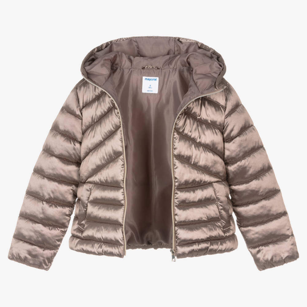 Mayoral-Girls Beige Shimmer Puffer Coat | Childrensalon Outlet