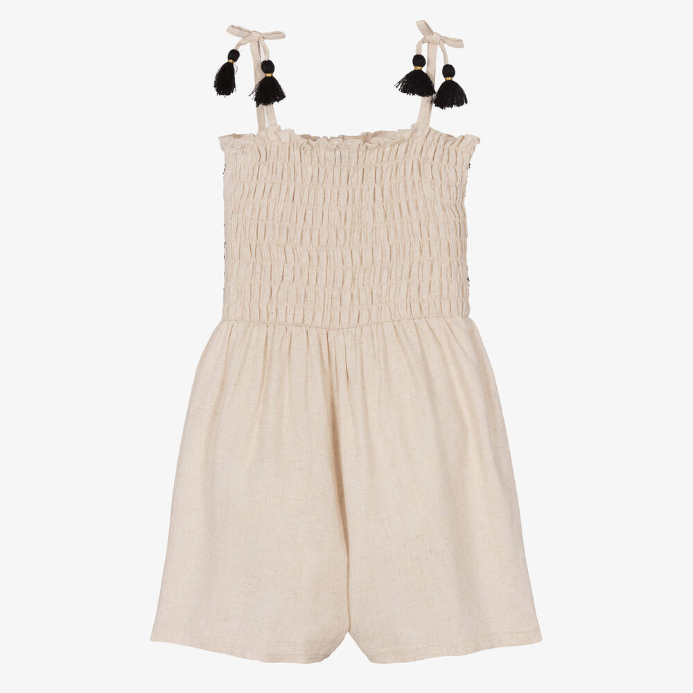 Mayoral-Girls Beige Smocked Playsuit | Childrensalon Outlet